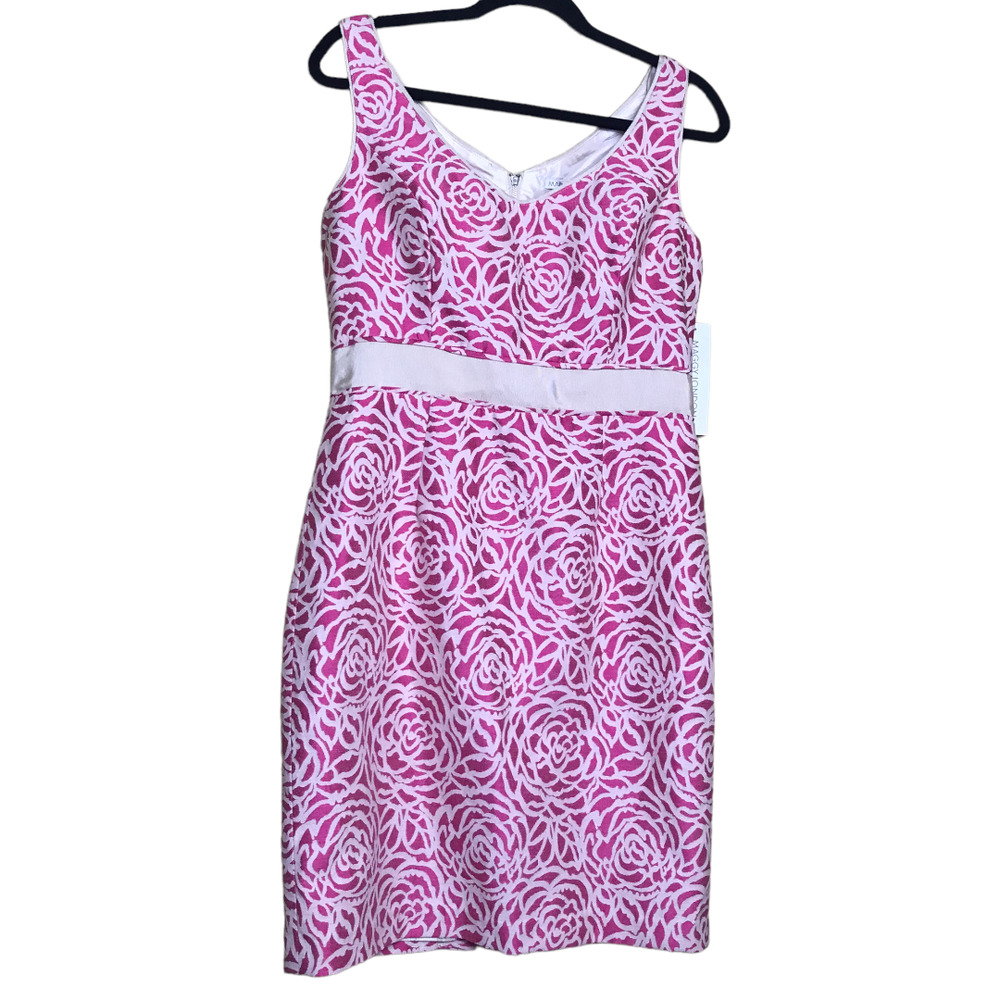 Maggy London Dress Womens 10 Fuschia Floral‎ Sleeveless Lined V Neck